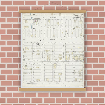 Old map wall art mockup — magnetic wood frame on brick wall — Sanborn Fire Insurance Map from Ashland, Ashland County, Wisconsin (1886), Sheet #0007