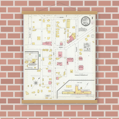 Old map wall art mockup — magnetic wood frame on brick wall — Sanborn Fire Insurance Map from Grove City, Mercer County, Pennsylvania (1901), Sheet #0001