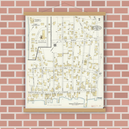 Old map wall art mockup — magnetic wood frame on brick wall — Sanborn Fire Insurance Map from Provincetown, Barnstable County, Massachusetts (1912), Sheet #0002