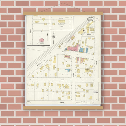 Old map wall art mockup — magnetic wood frame on brick wall — Sanborn Fire Insurance Map from Parma, Jackson County, Michigan (1913), Sheet #0002