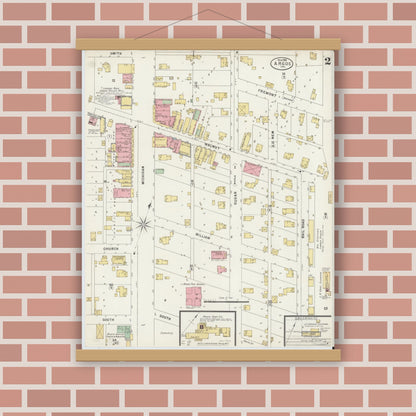 Old map wall art mockup — magnetic wood frame on brick wall — Sanborn Fire Insurance Map from Argos, Marshall County, Indiana (1898), Sheet #0002