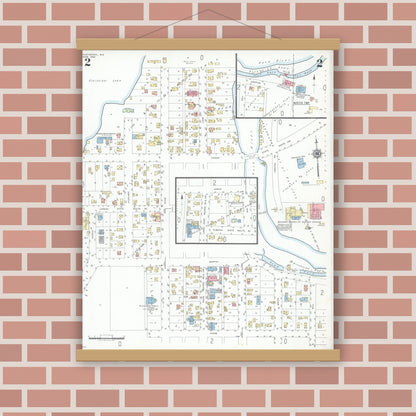 Old map wall art mockup — magnetic wood frame on brick wall — Sanborn Fire Insurance Map from Hustisford, Dodge County, Wisconsin (1949), Sheet #0002