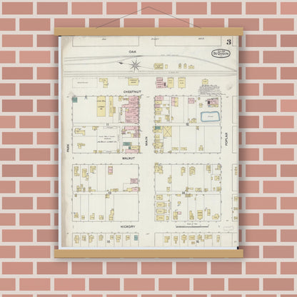 Old map wall art mockup — magnetic wood frame on brick wall — Sanborn Fire Insurance Map from Du Quoin, Perry County, Illinois (1888), Sheet #0003