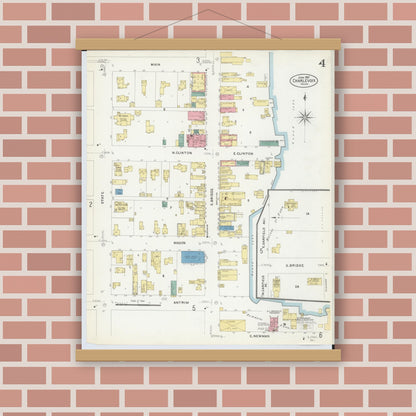 Old map wall art mockup — magnetic wood frame on brick wall — Sanborn Fire Insurance Map from Charlevoix, Charlevoix County, Michigan (1907), Sheet #0004