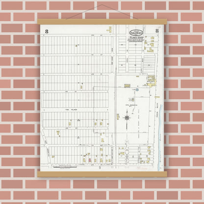 Old map wall art mockup — magnetic wood frame on brick wall — Sanborn Fire Insurance Map from Pablo Beach, Duval County, Florida (1924), Sheet #0008