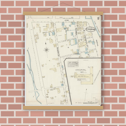 Old map wall art mockup — magnetic wood frame on brick wall — Sanborn Fire Insurance Map from Saint Augustine, Saint John's County, Florida (1884), Sheet #0002