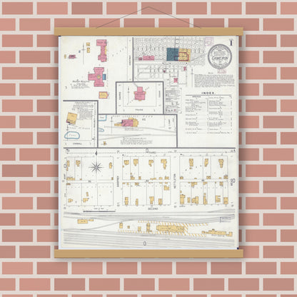 Old map wall art mockup — magnetic wood frame on brick wall — Sanborn Fire Insurance Map from Cameron, Clinton County, Missouri (1906) - Complete Map Set
