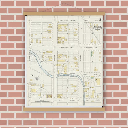 Old map wall art mockup — magnetic wood frame on brick wall — Sanborn Fire Insurance Map from Ashland, Ashland County, Wisconsin (1895), Sheet #0003