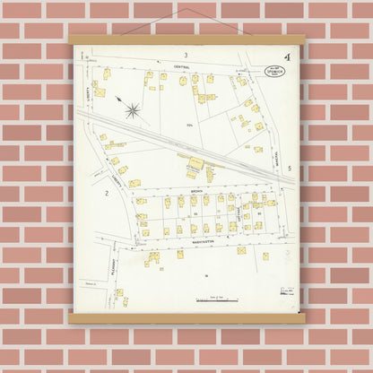 Old map wall art mockup — magnetic wood frame on brick wall — Sanborn Fire Insurance Map from Ipswich, Essex County, Massachusetts (1907), Sheet #0004