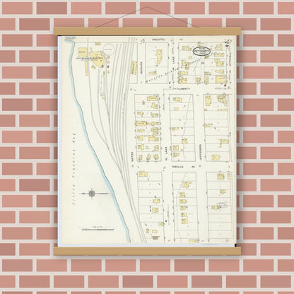 Old map wall art mockup — magnetic wood frame on brick wall — Sanborn Fire Insurance Map from Petoskey, Emmet County, Michigan (1913), Sheet #0002