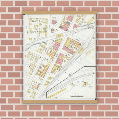 Old map wall art mockup — magnetic wood frame on brick wall — Sanborn Fire Insurance Map from Negaunee, Marquette County, Michigan (1902), Sheet #0004