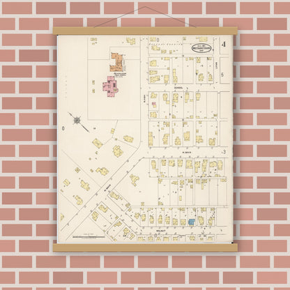 Old map wall art mockup — magnetic wood frame on brick wall — Sanborn Fire Insurance Map from Mechanicsburg, Champaign County, Ohio (1921), Sheet #0004