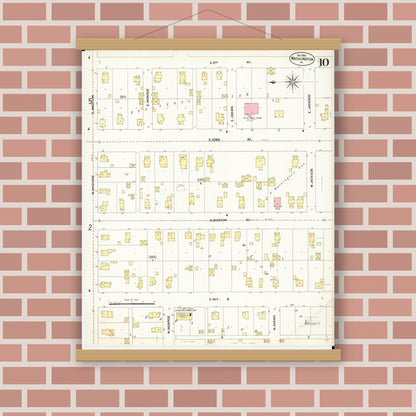 Old map wall art mockup — magnetic wood frame on brick wall — Sanborn Fire Insurance Map from Washington, Washington County, Iowa (1902), Sheet #0010