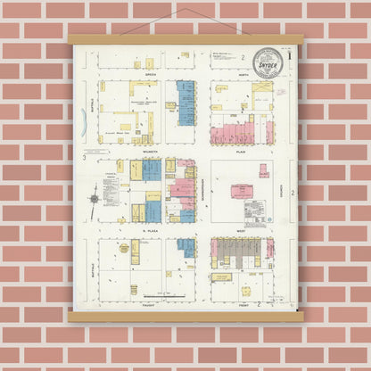 Old map wall art mockup — magnetic wood frame on brick wall — Sanborn Fire Insurance Map from Snyder, Scurry County, Texas (1911) - Complete Map Set