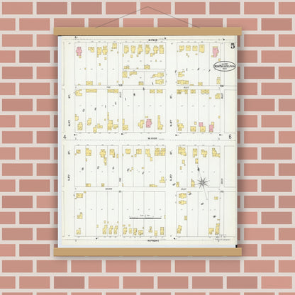 Old map wall art mockup — magnetic wood frame on brick wall — Sanborn Fire Insurance Map from New Philadelphia, Tuscarawas County, Ohio (1901), Sheet #0005