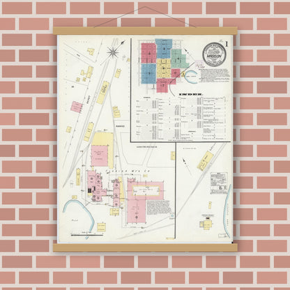 Old map wall art mockup — magnetic wood frame on brick wall — Sanborn Fire Insurance Map from Madison, Madison County, Florida (1909), Sheet #0001