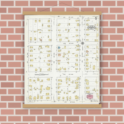Old map wall art mockup — magnetic wood frame on brick wall — Sanborn Fire Insurance Map from Faribault, Rice County, Minnesota (1921), Sheet #0005