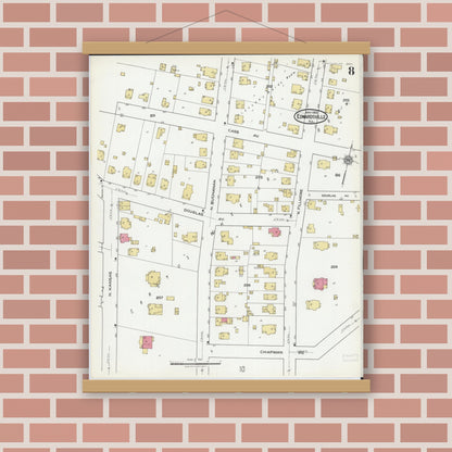 Old map wall art mockup — magnetic wood frame on brick wall — Sanborn Fire Insurance Map from Edwardsville, Madison County, Illinois (1921), Sheet #0008