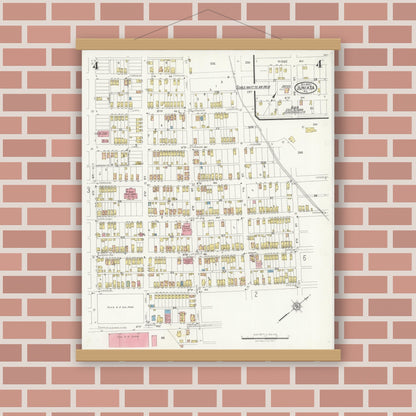 Old map wall art mockup — magnetic wood frame on brick wall — Sanborn Fire Insurance Map from Juniata, Blair County, Pennsylvania (1925), Sheet #0004