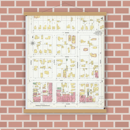 Old map wall art mockup — magnetic wood frame on brick wall — Sanborn Fire Insurance Map from Berlin, Green Lake County, Wisconsin (1900), Sheet #0004