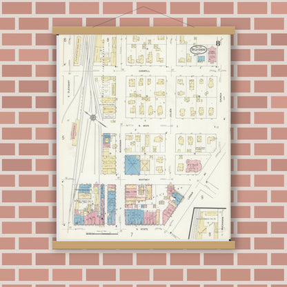 Old map wall art mockup — magnetic wood frame on brick wall — Sanborn Fire Insurance Map from Belvidere, Boone County, Illinois (1912), Sheet #0008