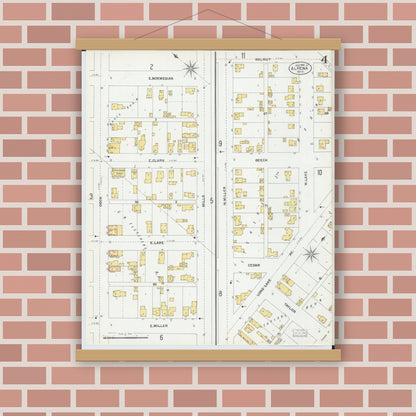 Old map wall art mockup — magnetic wood frame on brick wall — Sanborn Fire Insurance Map from Alpena, Alpena County, Michigan (1901), Sheet #0004