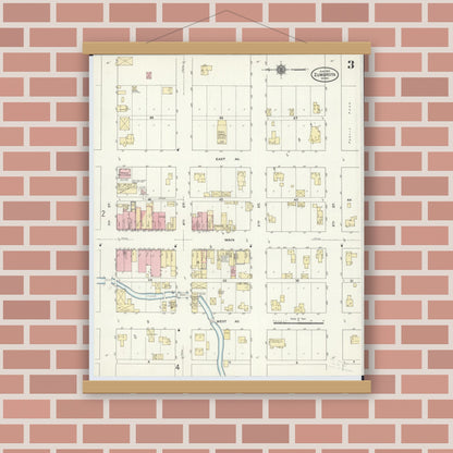Old map wall art mockup — magnetic wood frame on brick wall — Sanborn Fire Insurance Map from Zumbrota, Goodhue County, Minnesota (1910), Sheet #0003