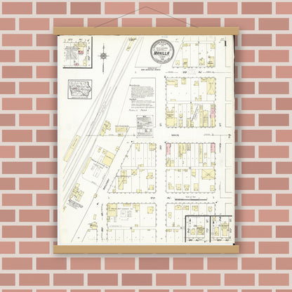 Old map wall art mockup — magnetic wood frame on brick wall — Sanborn Fire Insurance Map from Manilla, Crawford County, Iowa (1914) â€” Complete Set