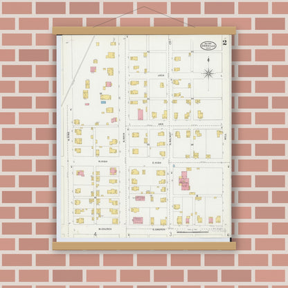 Old map wall art mockup — magnetic wood frame on brick wall — Sanborn Fire Insurance Map from Orrville, Wayne County, Ohio (1904), Sheet #0002