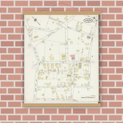 Old map wall art mockup — magnetic wood frame on brick wall — Sanborn Fire Insurance Map from Edgartown, Dukes County, Massachusetts (1914), Sheet #0002