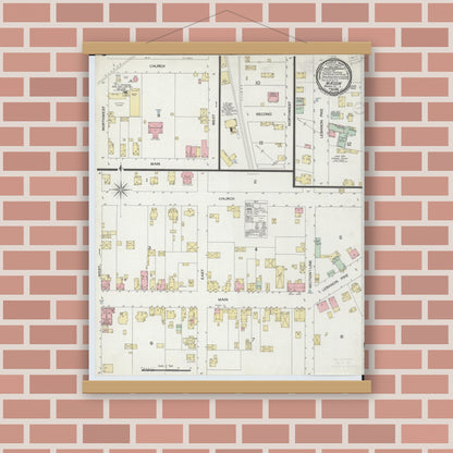 Old map wall art mockup — magnetic wood frame on brick wall — Sanborn Fire Insurance Map from Mason, Warren County, Ohio (1898), Sheet #0001