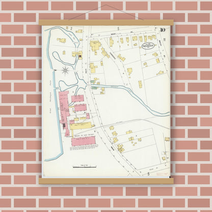 Old map wall art mockup — magnetic wood frame on brick wall — Sanborn Fire Insurance Map from Patchogue, Suffolk County, New York (1902), Sheet #0010