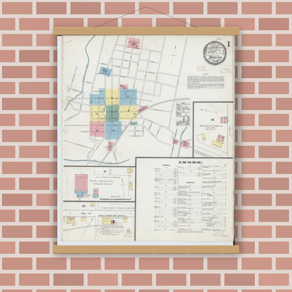 Old map wall art mockup — magnetic wood frame on brick wall — Sanborn Fire Insurance Map from Wooster, Wayne County, Ohio (1892) - Complete Map Set