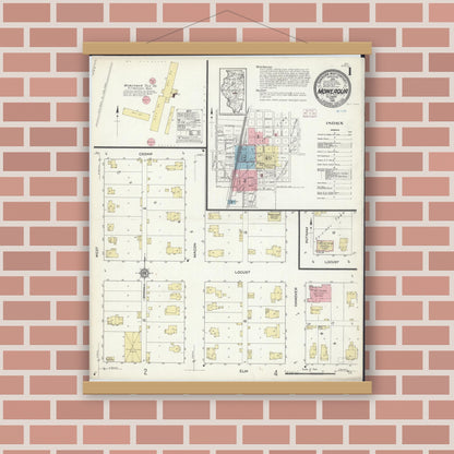 Old map wall art mockup — magnetic wood frame on brick wall — Sanborn Fire Insurance Map from Moweaqua, Shelby County, Illinois (1914) - Complete Map Set