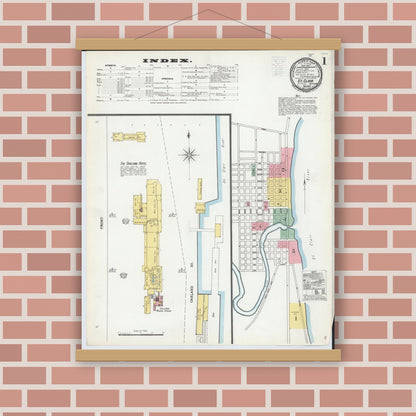 Old map wall art mockup — magnetic wood frame on brick wall — Sanborn Fire Insurance Map from Saint Clair, Saint Clair County, Michigan (1900) - Complete Map Set