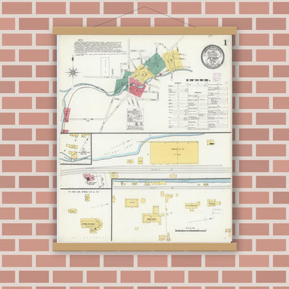 Old map wall art mockup — magnetic wood frame on brick wall — Sanborn Fire Insurance Map from Perry, Wyoming County, New York (1906) - Complete Map Set