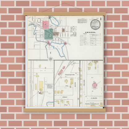 Old map wall art mockup — magnetic wood frame on brick wall — Sanborn Fire Insurance Map from Holly, Oakland County, Michigan (1893) - Complete Map Set