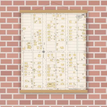 Old map wall art mockup — magnetic wood frame on brick wall — Sanborn Fire Insurance Map from Glendale, Los Angeles County, California (1919), Sheet #0014