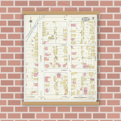 Old map wall art mockup — magnetic wood frame on brick wall — Sanborn Fire Insurance Map from Lebanon, Warren County, Ohio (1917), Sheet #0003
