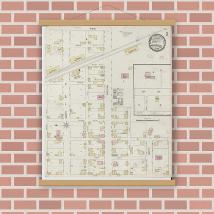Old map wall art mockup — magnetic wood frame on brick wall — Sanborn Fire Insurance Map from West Alexandria, Preble County, Ohio (1892) - Complete Map Set