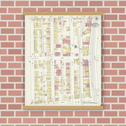 Old map wall art mockup — magnetic wood frame on brick wall — Sanborn Fire Insurance Map from Homestead, Allegheny County, Pennsylvania (1913), Sheet #0006