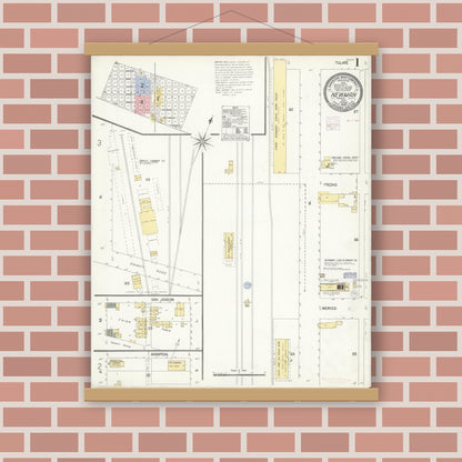Old map wall art mockup — magnetic wood frame on brick wall — Sanborn Fire Insurance Map from Newman, Stanislaus County, California (1908) - Complete Map Set