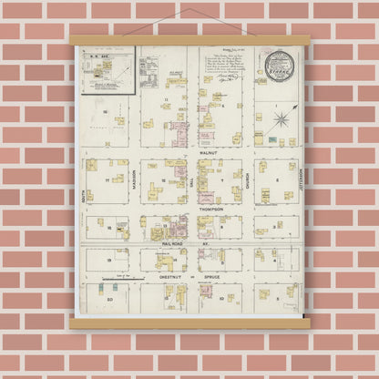 Old map wall art mockup — magnetic wood frame on brick wall — Sanborn Fire Insurance Map from Starke, Bradford County, Florida (1890), Sheet #0001