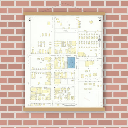 Old map wall art mockup — magnetic wood frame on brick wall — Sanborn Fire Insurance Map from Belle Glade, Palm Beach County, Florida (1942), Sheet #0002