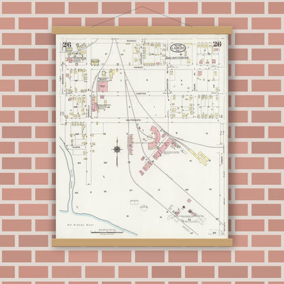 Old map wall art mockup — magnetic wood frame on brick wall — Sanborn Fire Insurance Map from Laredo, Webb County, Texas (1925), Sheet #0026