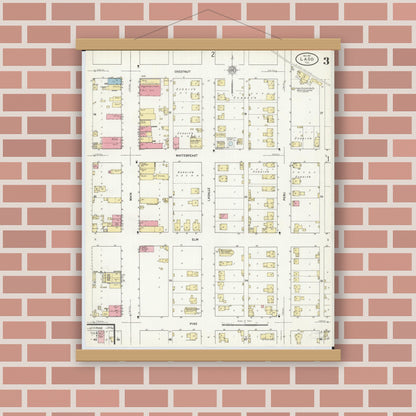 Old map wall art mockup — magnetic wood frame on brick wall — Sanborn Fire Insurance Map from Ladd, Bureau County, Illinois (1911), Sheet #0003