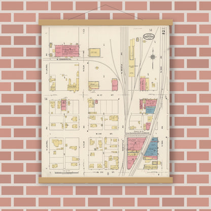 Old map wall art mockup — magnetic wood frame on brick wall — Sanborn Fire Insurance Map from Sanford, Seminole County, Florida (1922), Sheet #0002