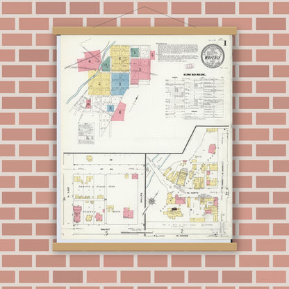 Old map wall art mockup — magnetic wood frame on brick wall — Sanborn Fire Insurance Map from Waverly, Pike County, Ohio (1911) - Complete Map Set