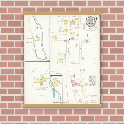 Old map wall art mockup — magnetic wood frame on brick wall — Sanborn Fire Insurance Map from Copperopolis, Calaveras County, California (1895) - Complete Map Set