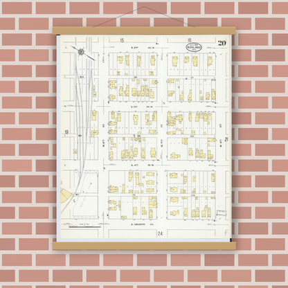 Old map wall art mockup — magnetic wood frame on brick wall — Sanborn Fire Insurance Map from Ashland, Ashland County, Wisconsin (1909), Sheet #0020